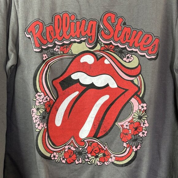 The Rolling Stones Women's  Small Sweatshirt Gray Tongue Flowers Holiday Themed - Picture 2 of 5